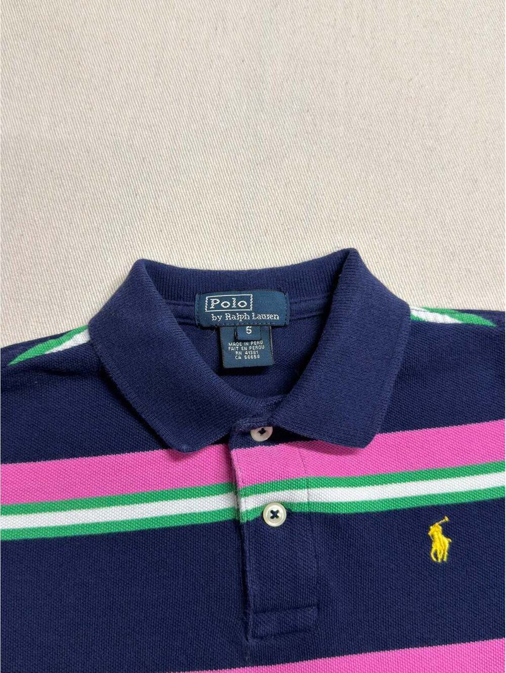 Polo Ralph Lauren Kids Navy Pink Stripe Short Sleeve Polo - Picture 5 of 5